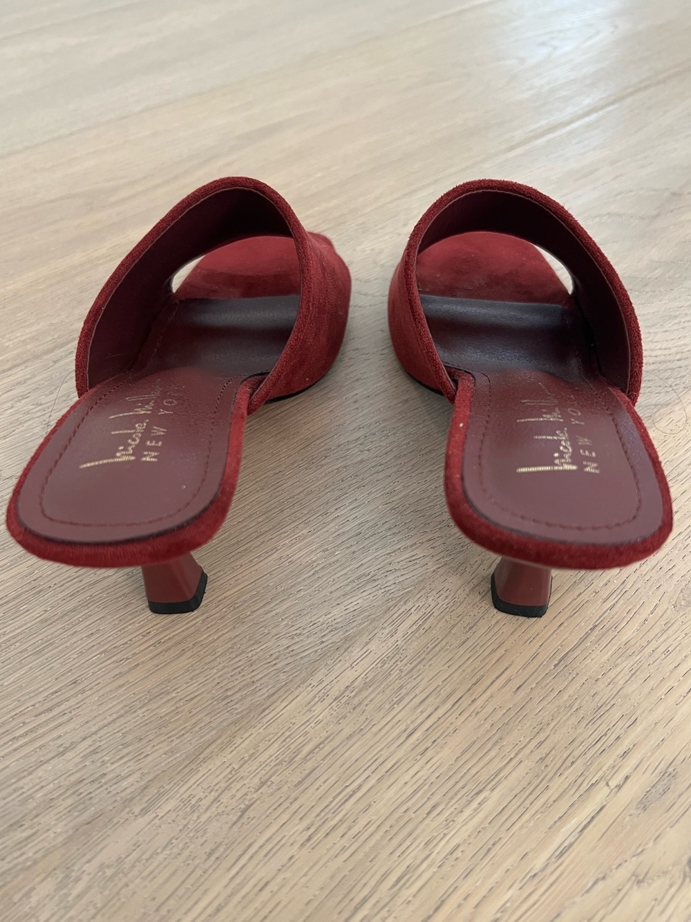 Nicole Miller Burgundy Suede Slide Mules - Picture 4 of 7